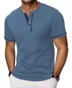 HMIYA T-Shirts HMIYA Henley Kurzarm T-Shirts für Herren Sommerhemd Baumwolle Knopf Color-Blocking-Ärmeln T-Shirt für Männer