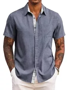 COOFANDY Hemden COOFANDY Herren Hemd Kurzarm Sommer Freizeithemd Regular Fit Casual Strand Hemd mit Karierte Hemdleiste