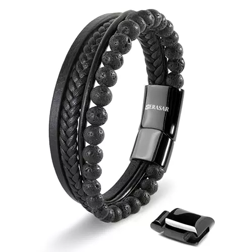 SERASAR Schmuck SERASAR Premium Echtlederarmband für Männer in Schwarz & Braun | Verschiedene Längen | Magnetverschluss aus Edelstahl | Inklusive Schmuckschachtel | Tolles Geschenk für Männer