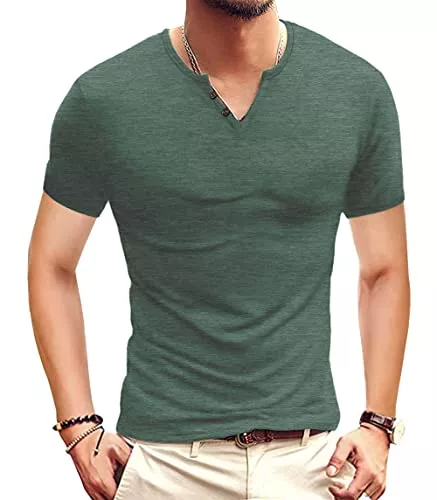 Hisir T-Shirts Henley Shirt Herren Kurzarm Basic T-Shirt für Urban Classic Beiläufig Slim Fit mit V-Ausschnitt für den Sommer