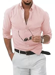 JMIERR Hemden JMIERR Leinenhemd Herren Langarm Hemden Button Down Shirts Casual Freizeithemd Regular Fit Baumwolle Stehkragenhemd