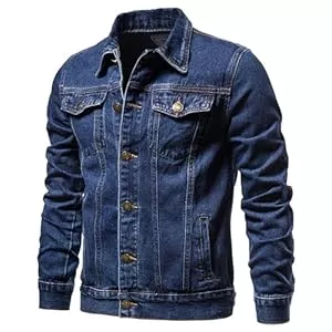 Dmmtot Jacken Dmmtot Herren-Jeansjacke, einfarbig, Knopftasche, schmale modische Jacke, lässig, Arbeitsmantel, Cargojacke, klassisch, langlebig, Streetwear, stylischer Mantel, Rugby, Übergröße M-5XL