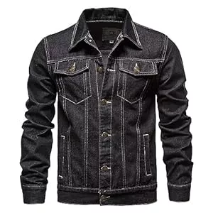 Generisch Jacken Generisch Jeansjacke Herren Schwarz Frühlingsjacke Gewaschener Denim Übergangsjacke Frühlings Sommer Winddichte Bomberjacke Mantel Vintage Herrenjacke Cargo Coat Männer Freizeitjacke Funktionsjacke