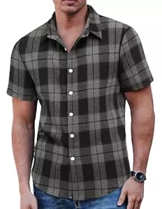 COOFANDY Hemden COOFANDY Herren Hemd Kariertes Kurzarm Freizeithemd Regular Fit Casual Trachtenhemd