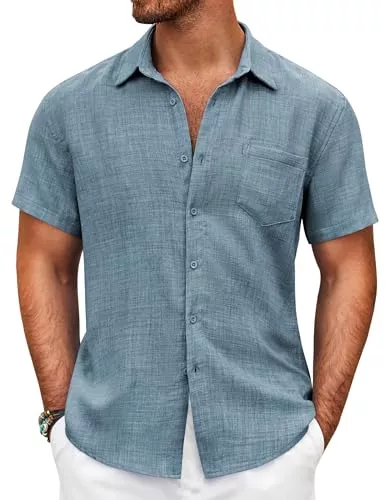 COOFANDY Hemden COOFANDY Herren Hemd Kurzarm Sommer Freizeit Männer Hemden Leicht Strand Regular Fit Hemd mit Brusttasche