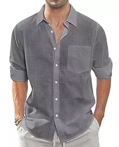J.VER Hemden J.VER Leinenhemd Herren Hemd Langarmhemd Regular Fit Strandhemd Baumwolle Business Linen Shirt Sommer Freizeithemd Beach Casual Shirt
