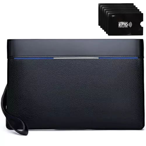 Eshow Taschen & Rucksäcke Eshow Handgelenktasche Herren Vintage Herrenhandtasche aus PU-Leder Clutchtasche mit Kartenfach für Reise & Business Schwarz