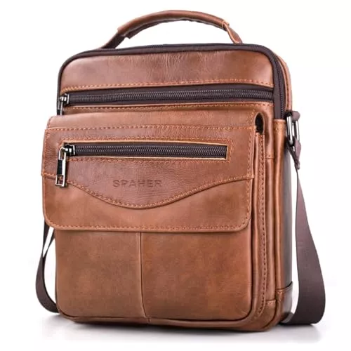 SPAHER Taschen & Rucksäcke SPAHER Umhängetasche Leder Herren Herrentasche Schultertasche Echtes Leder Handgelenktasche Herren Schultertasche Crossbody Bag Messenger Bags Geschenk für Männer