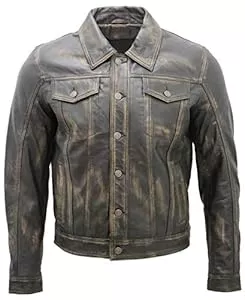 Infinity Leather Jacken Infinity Leather Herren Trucker Beiläufig Jahrgang Schwarz Lederhemd Jeans Jacke
