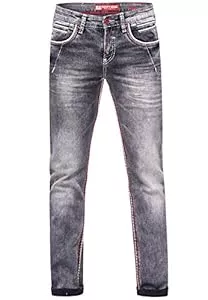 R-Neal Jeans Jeanshose Herren Jeans Hose 'New York' Dicke Naht 'Rusty Neal' Stone-Washed Kontrast Neon