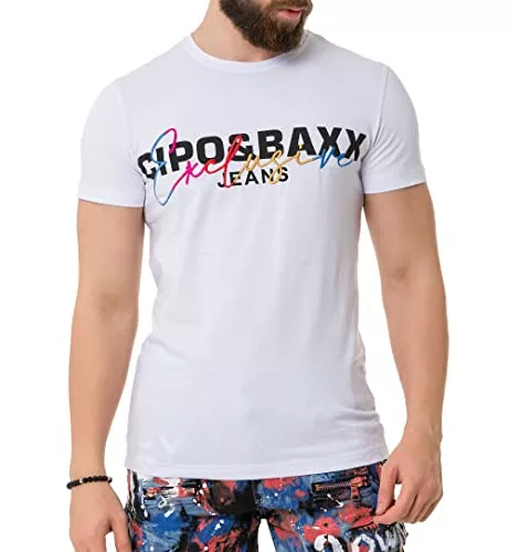 Cipo & Baxx T-Shirts Cipo & Baxx Herren Prägedruck Print T-Shirt Kurzarm CT737