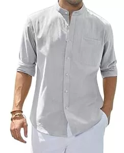 siliteelon Hemden siliteelon Herren Hemd Leinenhemd Langarm Stehkragen Leinenshirt Hemden Herren Freizeithemd Casual Regular Fit Sommer Standhemd