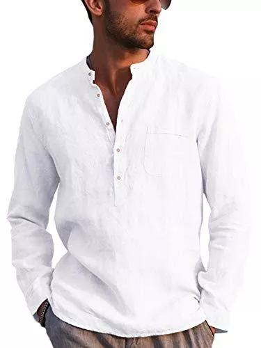 Gemijacka Hemden Gemijacka Hemd Herren Langarm Henley Sommerhemd Herren Freizeithemd mit Brusttasche Regular Fit Men Shirts