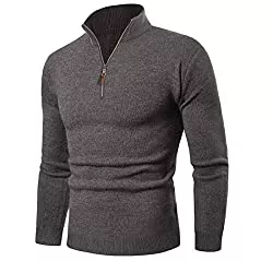 KEFITEVD Pullover & Strickmode KEFITEVD Troyer Strickpullover Herren Stehkragen Pullover Baumwolle Stretch Feinstrickpullover Herbst Winter Langarm Sweater