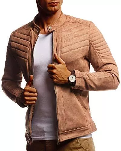 LEIF NELSON Jacken Leif Nelson Herren Jacke Kunst-Lederjacke Freizeitjacke für Männer Bikerjacke Gesteppte Übergangsjacke Sommerjacke Samtjacke Stehkragen LN315