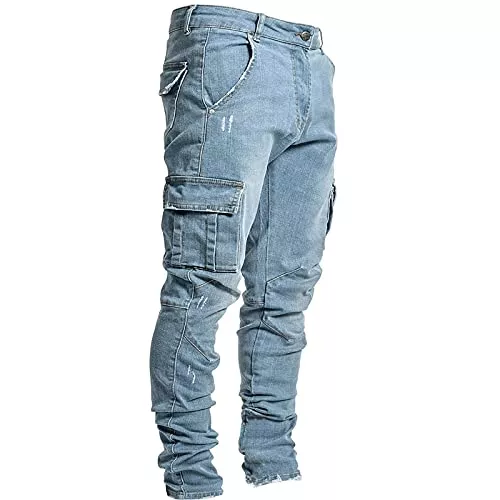 Generisch Jeans Generisch Cargo Jeans Herren Cargohose Outdoor Jeanshose Sommer Jeanshosen Denim Stoffhose 2025 Freizeithose Wandehose Bequeme Jogginghose Baggy Denimhose Freizeit Outdoorhose