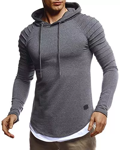 Leif Nelson Kapuzenpullover Leif Nelson Herren Kapuzenpullover Slim Fit Baumwolle-Anteil Moderner weißer Herren Hoodie-Sweatshirt-Pulli Langarm Herren schwarzer Pullover-Shirt mit Kapuze LN8155
