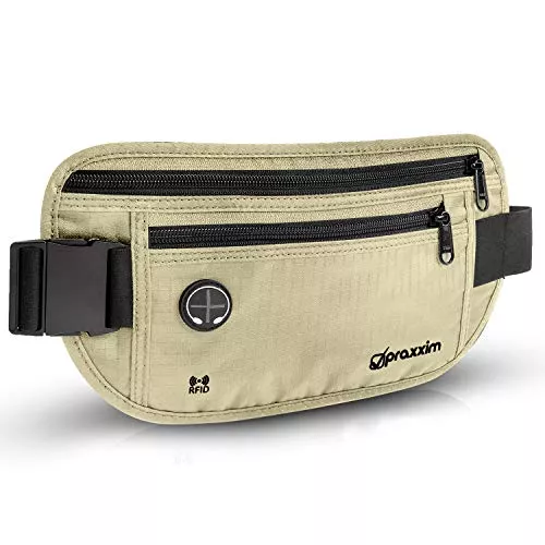 praxxim Taschen & Rucksäcke praxxim Flache Bauchtasche für Sport, Joggen, sicheres Reisen – Schwarze Gürteltasche für Herren und Damen – Money Belt mit Geheimfach und RFID Schutz