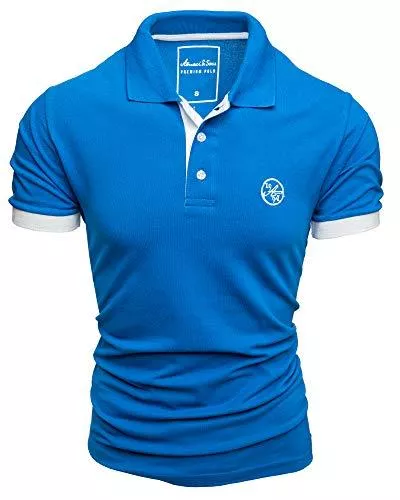 Amaci&amp;Sons Poloshirts Amaci&amp;Sons Herren Poloshirt Basic Kontrast Stickerei Kurzarm Polohemd T-Shirt