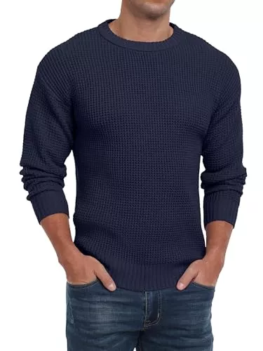 QIXING Pullover & Strickmode QIXING Herren Rundhals Pullover Waffel Langarm Pulli Klassischer Strickpullover mit Waffelmuster Regular Fit Winter Pullover