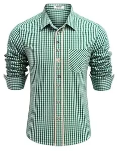 COOFANDY Hemden COOFANDY Herren Trachtenhemd Langarm mit Baumwolle Kariertes Oktoberfest Hemd Freizeithemd Bayrisches Karohemden