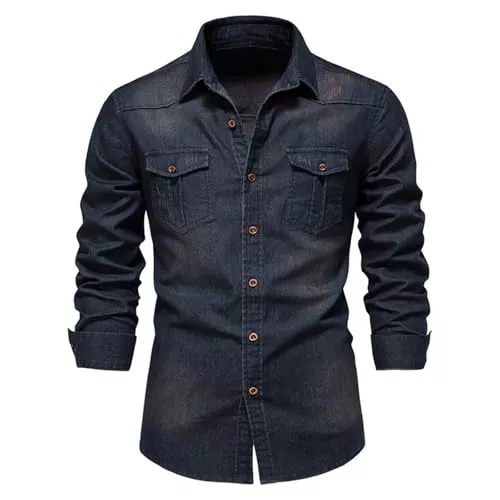 HOTIAN Hemden HOTIAN Herren Hemden, Herren Denim Shirt Langarmhemd,Freizeithemd Regular Businesshemd,Slim-Fit-Herrenhemden