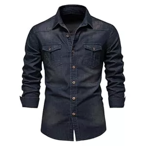 HOTIAN Hemden HOTIAN Herren Hemden, Herren Denim Shirt Langarmhemd,Freizeithemd Regular Businesshemd,Slim-Fit-Herrenhemden