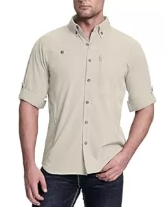 33,000ft Hemden 33,000ft Safari Hemd Herren Langarm Sportshemd UPF50+ UV Schutz Funktionshemd Atmungsaktiv Button-Down-Hemd mit Taschen für Wandern Angeln Reisen