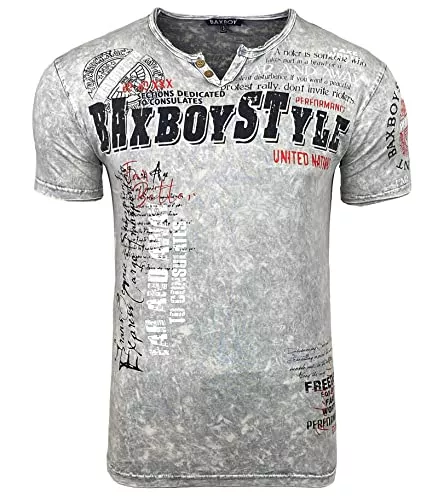 Baxboy T-Shirts Baxboy Herren Rundhals Tee Regular Slim Fit O Neck Ausschnitt Vintage T-Shirt Kurzarm Design Fashion Top Print Shirt B-148