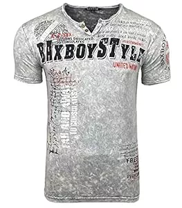 Baxboy T-Shirts Baxboy Herren Rundhals Tee Regular Slim Fit O Neck Ausschnitt Vintage T-Shirt Kurzarm Design Fashion Top Print Shirt B-148