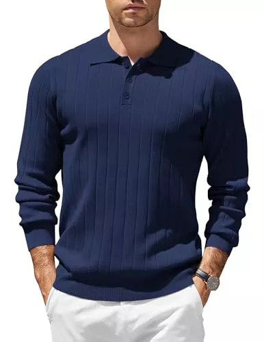 COOFANDY Langarmshirts COOFANDY Herren Strick Poloshirt Langarm Business Strickpullover Mit Polokragen Regular Fit