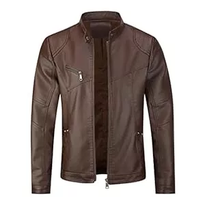 Sliktaa Jacken Sliktaa Herren Jacke aus Kunstleder mit Stehkragen Übergangsoberteil Lässig Motorrad Piloten Reißverschluss Casual Klassisch Lederjacke