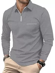 HMIYA Langarmshirts HMIYA Herren Poloshirt Langarm Poloshirt aus Baumwolle Atmungsaktiv Casual T-Shirts mit Tasche