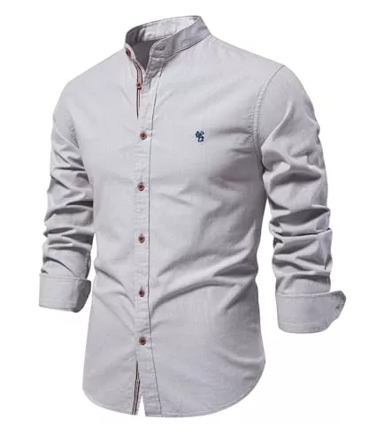 Btmpmcs Hemden Btmpmcs Herren Hemd Regular Fit Leinenhemd Langarm Stehkragen Leinenshirt Freizeithemden Businesshemden Baumwolle Klassisch Hemden Unifarben Button Down Hemd Casual Herrenhemden Frühling Sommer