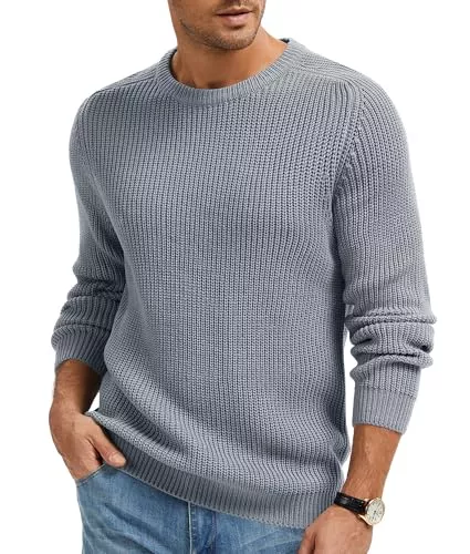 Imuedaen Pullover & Strickmode Imuedaen Herren Rundhals Pullover Einfarbig Basic Strickpullover mit Rundhalsausschnitt Grobstrick Pulli Langarm Winterpullover Warm Sweater