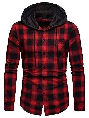 WHATLEES Kapuzenpullover WHATLEES Herren Kariert Freizeithemd Hooded Checked Flanell