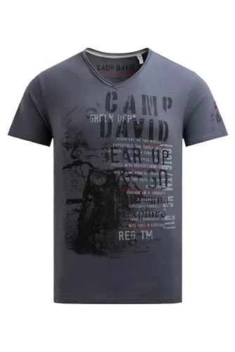 Camp David T-Shirts Camp David Herren T-Shirt V-Neck im Used Look mit Photoprint