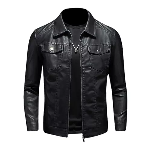 ZFBAOJT Jacken ZFBAOJT Lederjacke Herren Schwarz Motorrad Jacke Herren Bikerjacke Vintage Kunstleder Outwear Casual Leicht