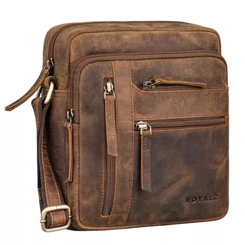 ROYALZ Taschen & Rucksäcke ROYALZ 'Indianapolis' Vintage Leder Umhängetasche Herren Klein Ledertasche Männer Tasche Schultertasche Echtleder Männerhandtasche zum Umhängen Herrentasche Büffel-Leder