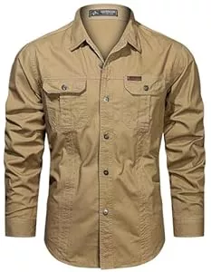 PADOLA Hemden PADOLA Hemd Herren Baumwolle Hemden Langarm Slim Fit Cowboyhemd Stehkragen Westernhemd Taktisches Hemd Outdoor Arbeitshemd Safarihemd Einfarbige Freizeithemden
