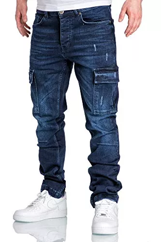 Amaci&Sons Jeans Amaci&Sons Herren Cargo Jeans Regular Slim Denim Hose Destroyed 7985