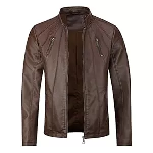 Sliktaa Jacken Sliktaa Herren Jacke aus Kunstleder mit Stehkragen Übergangsoberteil Lässig Motorrad Piloten Reißverschluss Casual Klassisch Lederjacke