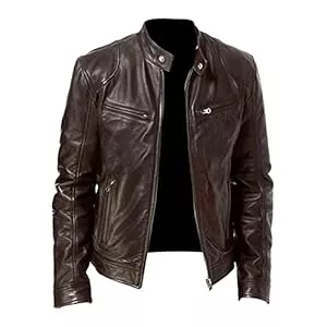 Generisch Jacken Generisch Echtleder Jacke Herren Übergangsjacke Bikerjacke Freizeitjacke Casual Klassisch Lederjacke Mit Reißverschluss