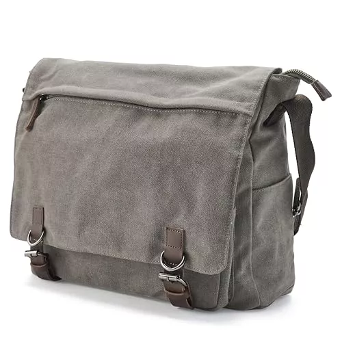 Trendhim Taschen & Rucksäcke Trendhim Messenger Bag Herren | Canvas Umhängetasche mit Lederdetails & Laptopfach | Schultertasche für Alltag, Arbeit, Büro & Freizeit, 15 Zoll