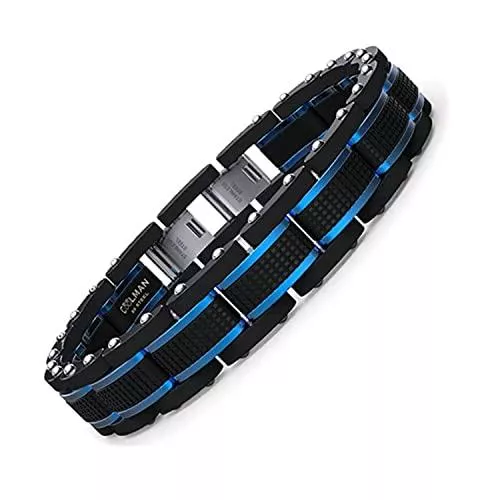 COOLMAN Schmuck COOLMAN Schmuck Herren Armbänder Edelstahl Blaue Schwarze justierbare 15,5-23 cm (mit Marken-Geschenk-Kasten)