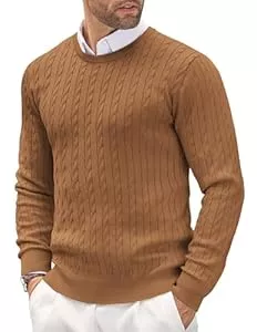 COOFANDY Pullover & Strickmode COOFANDY Herren Pullover Rundhals Kragen Slim fit Zopfmuster Pullover Sweater Leichter Freizeit Feinstrickpullover
