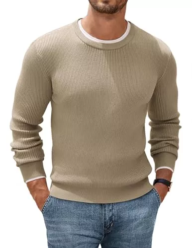 COOFANDY Pullover & Strickmode COOFANDY Herren Rundhals Pullover Basic Strickpullover Feinstrick Business Pullover Männer Ribbed Sweater Pulli Winterpullover