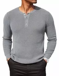 COOFANDY Pullover & Strickmode COOFANDY Herren Henley Pullover Strickpullover Winterpullover mit Knöpfe Sweater Grobstrickpullover Waffel Pulli