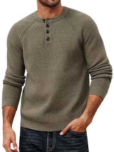PJ PAUL JONES Pullover & Strickmode PJ PAUL JONES Herren Pullover Waffle Texture Henley Langarm Strickpullover Rundhals Basic Sweater mit Knopfleiste