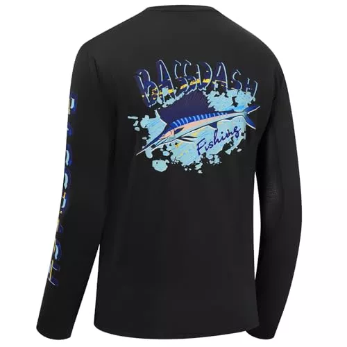 Bassdash Langarmshirts Bassdash Herren UPF 50+ UV Sonnenschutz Langarmshirt Grafik Angel Langarm T-Shirt Feuchtigkeitsableitendem